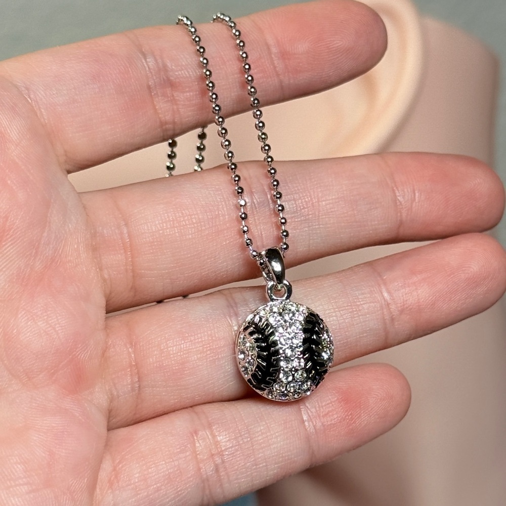 ⚜️ Black and Silver Baseball Pendant Necklace - Picture 3 of 4